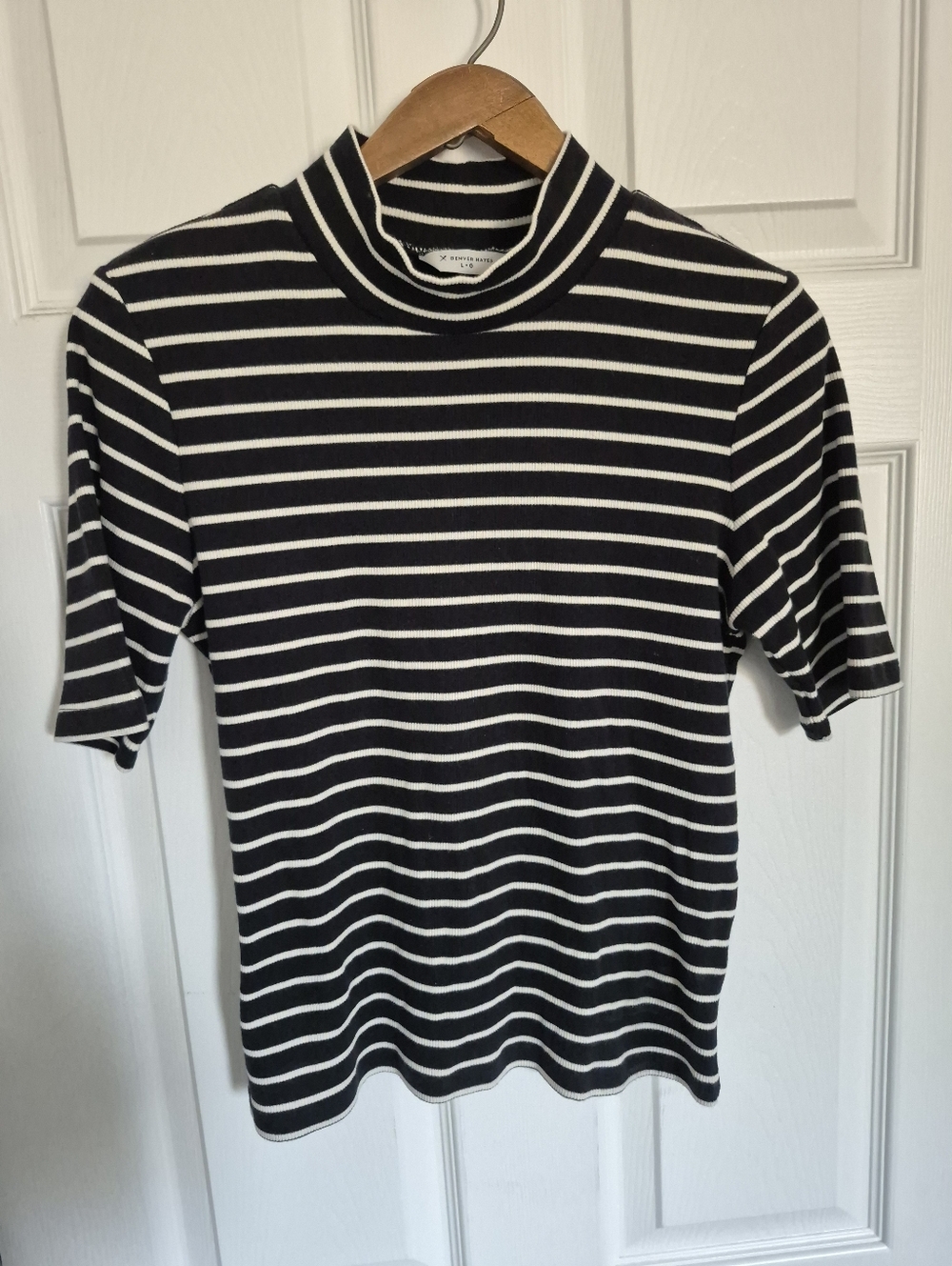 Denver Hayes Striped Cotton Mock Neck Top